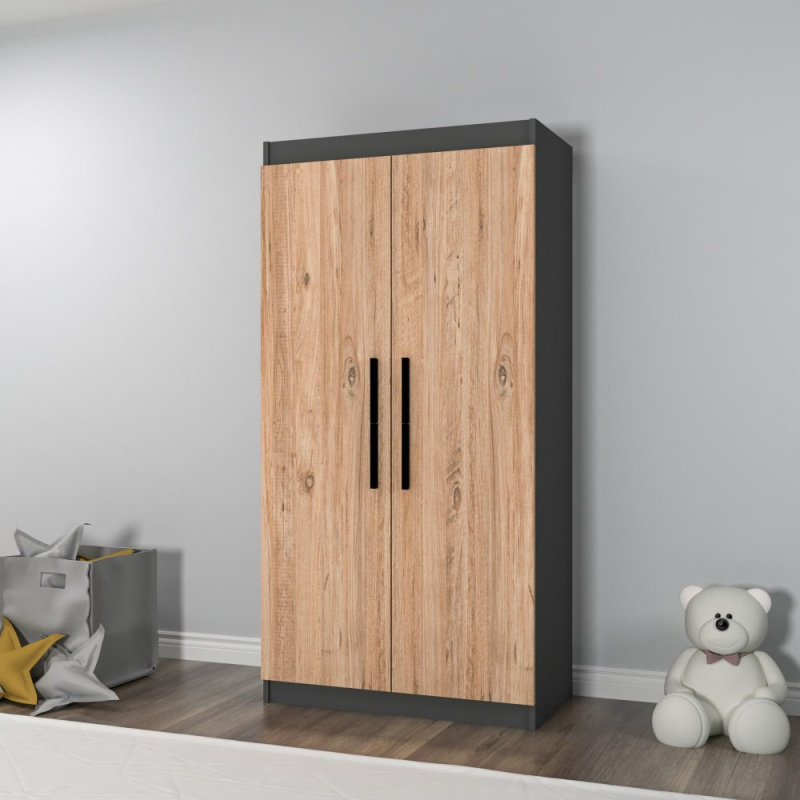 Šatní skříň Akser - Atlantic Pine, Anthracite