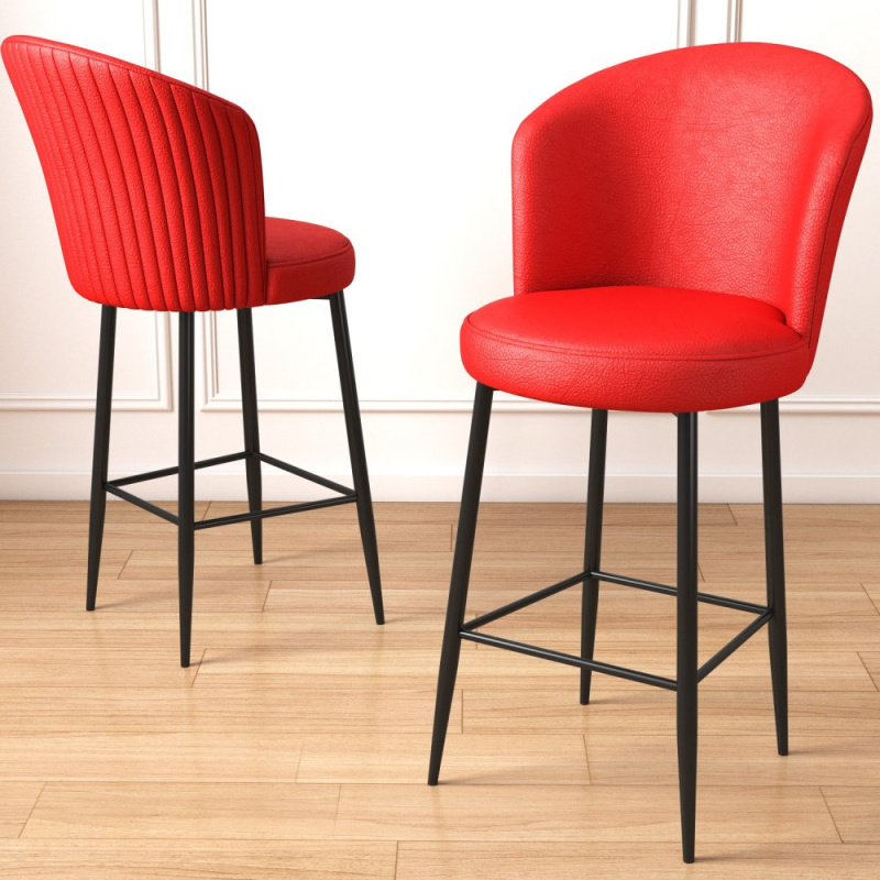 Bar Stool Set (4 Pieces) Uras - Red, Black