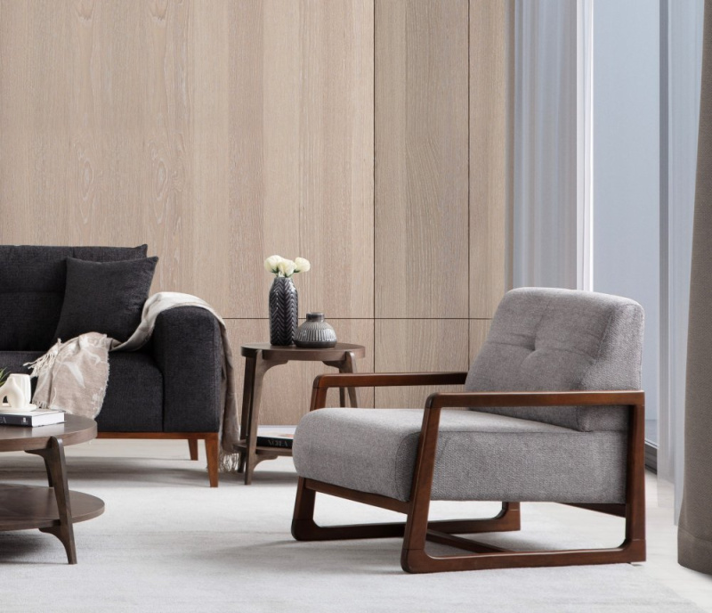 Křeslo ušák Athena Bergere - Light Grey, Walnut