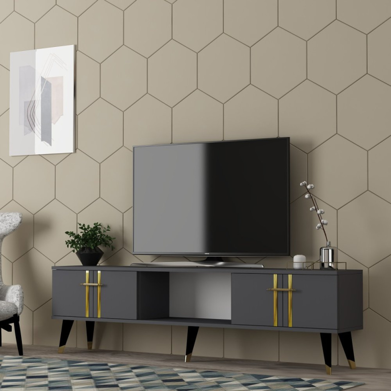TV stolek Asel - Anthracite, Gold