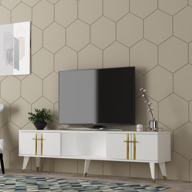 TV stolek Asel - White, Gold