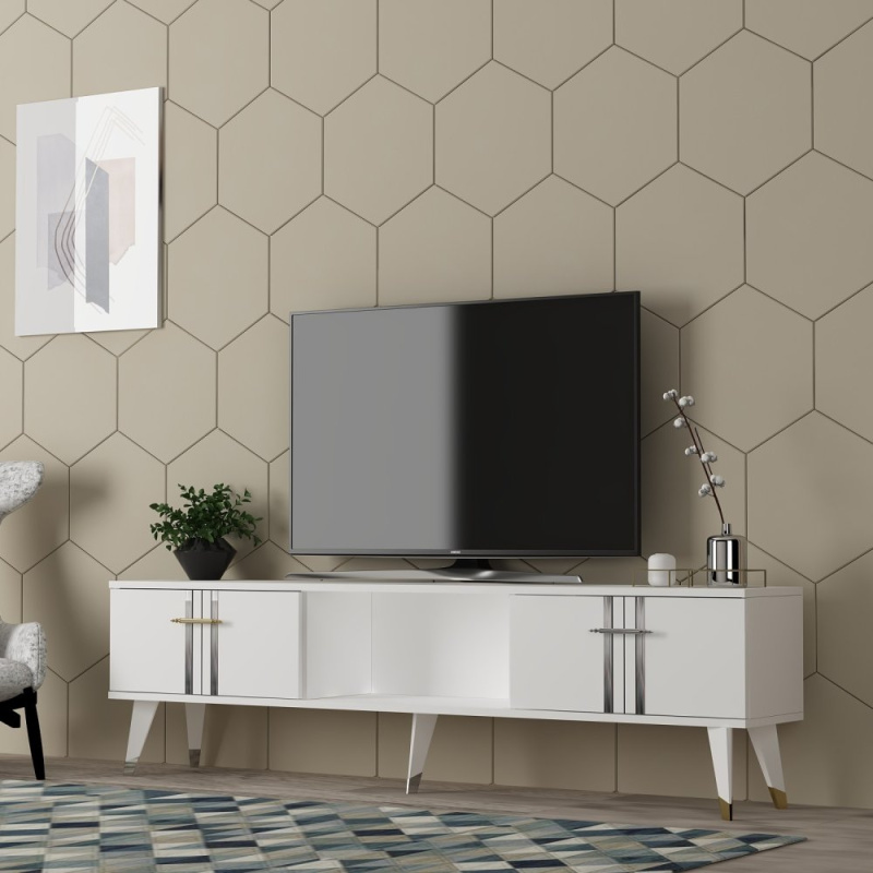 TV stolek Asel - White, Silver