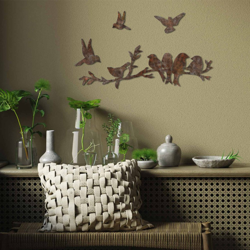 Dekorativní kovový doplněk na zeď Rusty Birds 2