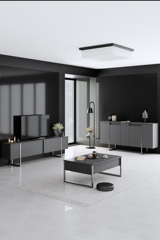 Living Room Furniture Set Luxe - Anthracite, Silver