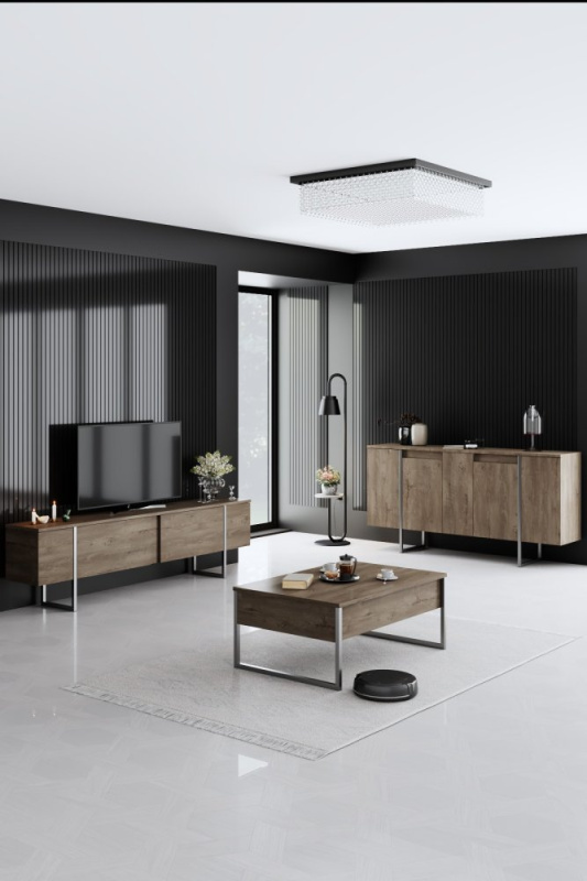 Living Room Furniture Set Luxe - Walnut, Silver