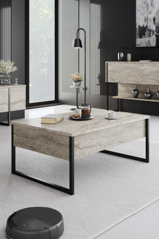 Konferenční stolek Luxe - Travertine, Black
