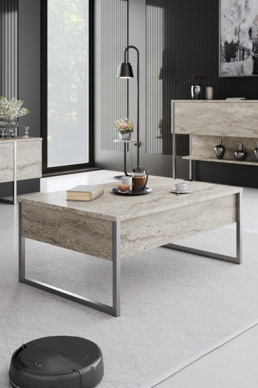 Konferenční stolek Luxe - Travertine, Silver