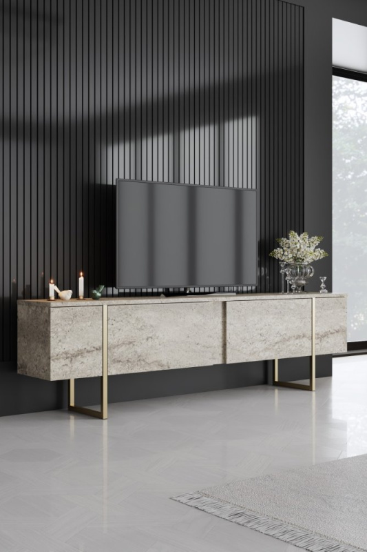 TV stolek Luxe - Travertine, Gold