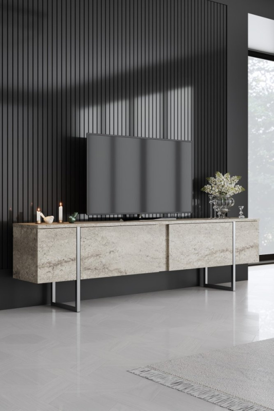 TV stolek Luxe - Travertine, Silver