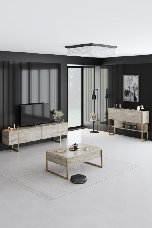 Living Room Furniture Set Luxe Set - Travertine, Gold