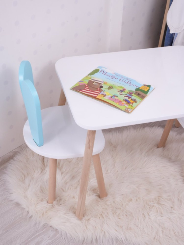 Kid's Table Set Bunny One Chair Set - Baby Blue, White