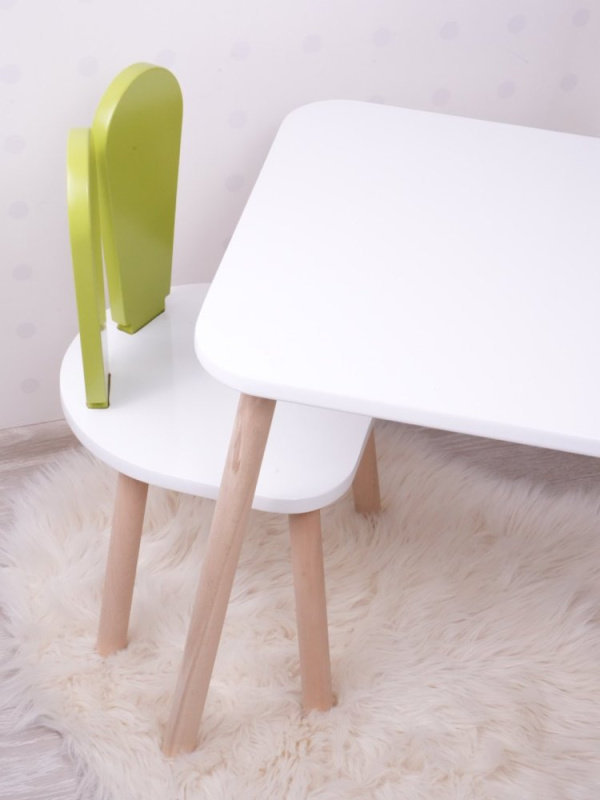 Kid's Table Set Bunny One Chair Set - Pistachio Green, White