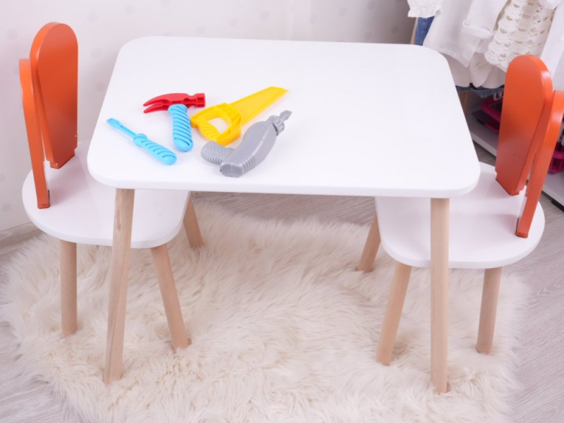 Kid's Table Set Bunny Two Chair Set - Orange, White