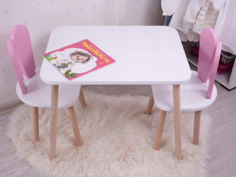 Kid's Table Set Bunny Two Chair Set - Pink, White