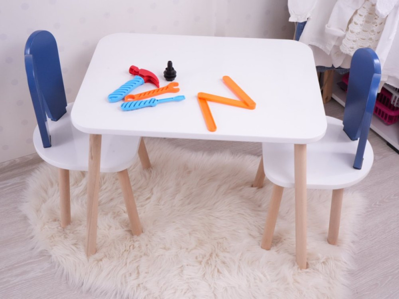 Kid's Table Set Bunny Two Chair Set - Blue, White