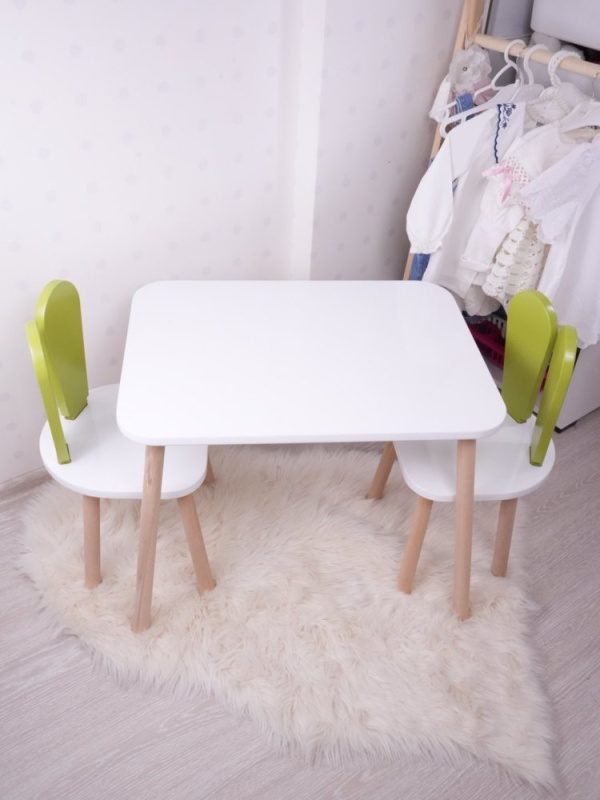 Kid's Table Set Bunny Two Chair Set - Pistachio Green, White