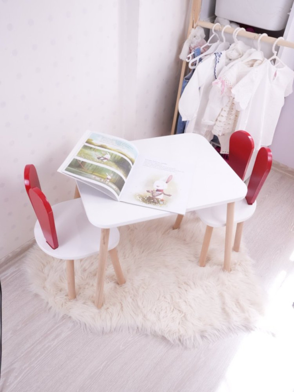 Kid's Table Set Bunny Two Chair Set - Red, White