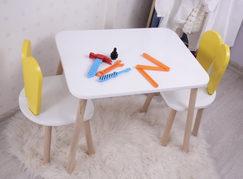 Kid's Table Set Bunny Two Chair Set - Yellow, White