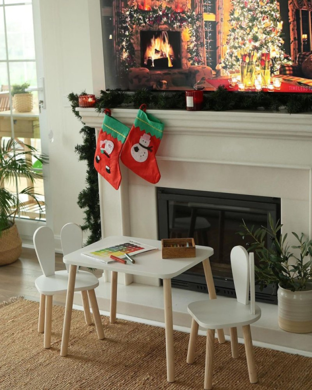 Kid's Table Set Bunny Two Chair Set - White