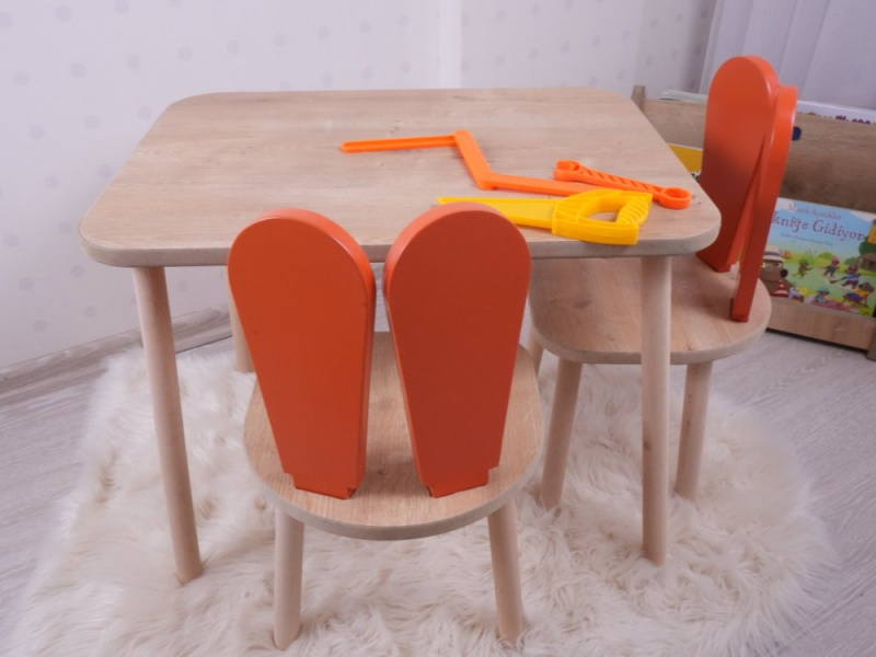 Kid's Table Set Bunny One Chair Set - Orange, Brown