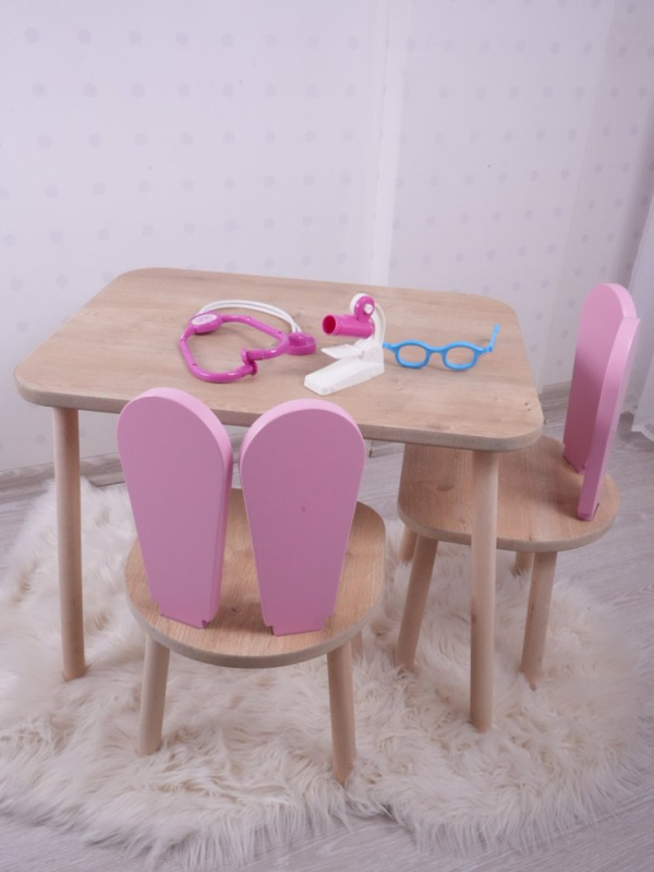Kid's Table Set Bunny One Chair Set - Pink, Brown