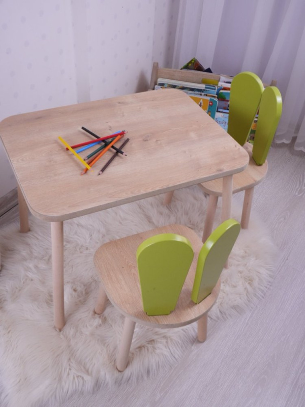 Kid's Table Set Bunny One Chair Set - Pistachio Green, Brown