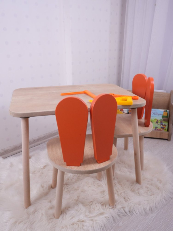 Kid's Table Set Bunny Two Chair Set - Orange, Brown