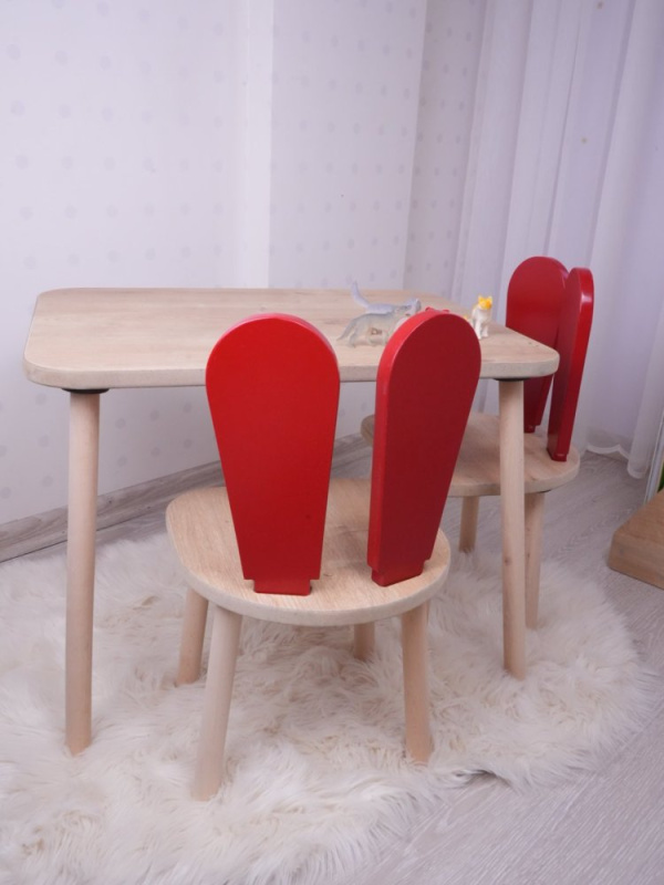 Kid's Table Set Bunny Two Chair Set - Red, Brown