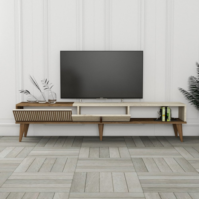 TV stolek Milan - Walnut, Travertine