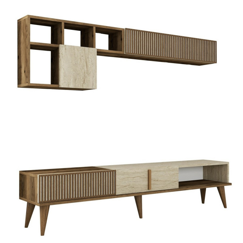 TV stěna / Sestava pod TV Milan - Walnut, Travertine