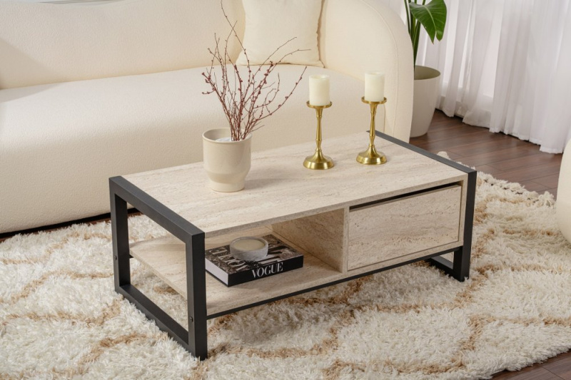 Konferenční stolek Haldizen - Black, Travertine