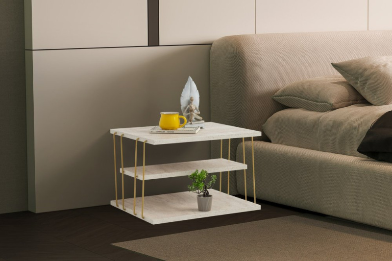 Odkládací stolek / Příruční stolek Lifon - Gold, Travertine