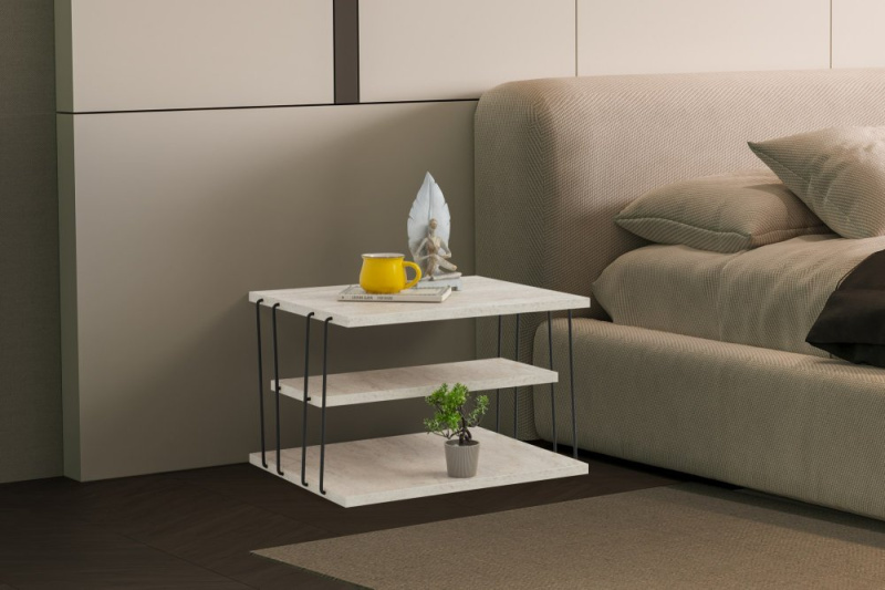 Odkládací stolek / Příruční stolek Lifon - Black, Travertine