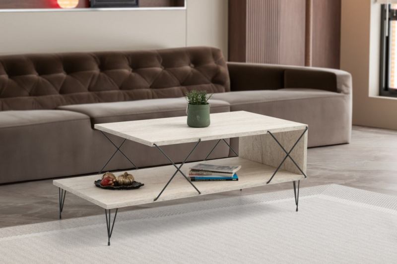 Konferenční stolek Loire - Black, Travertine