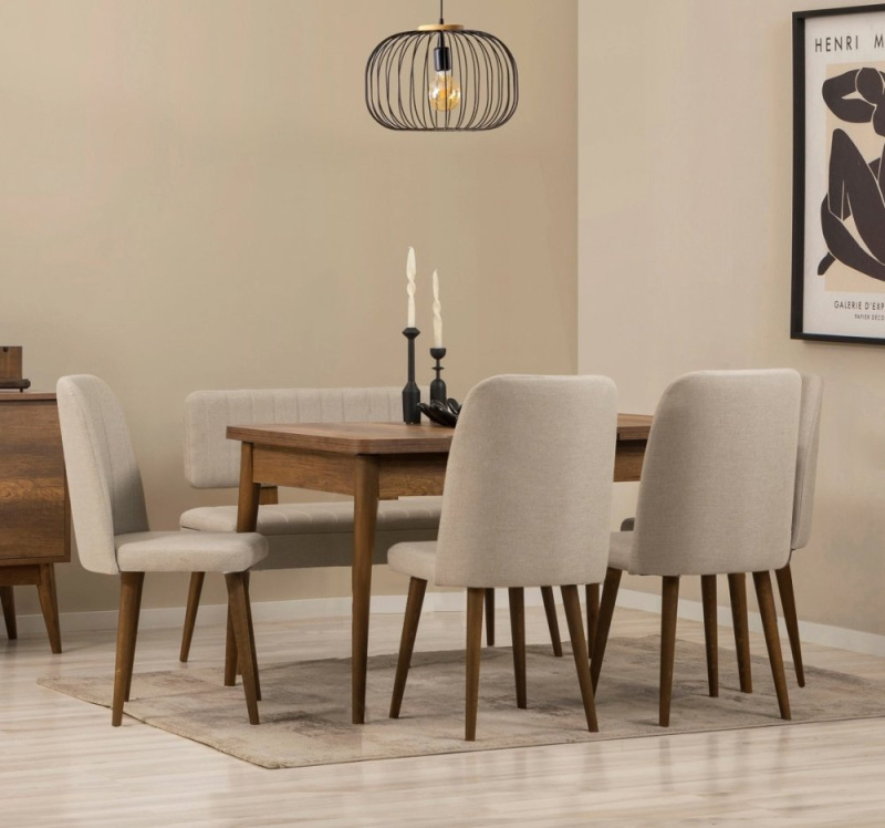 Jídelní set s rozkládacím stolem a židlemi (6 kusů) Vina - Walnut, Cream