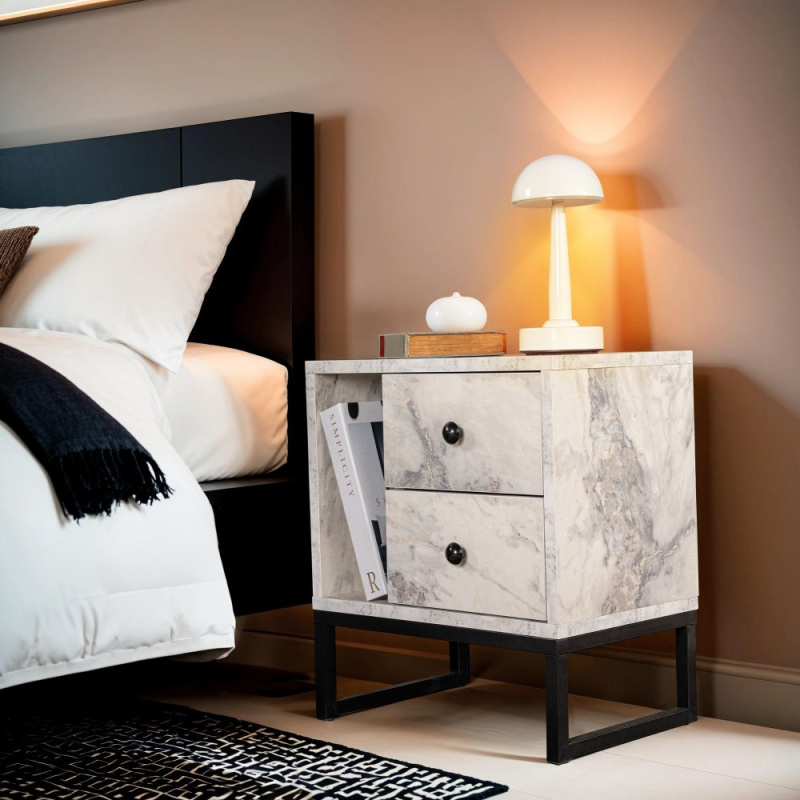 Noční stolek Glimmer - Fressia Marble, Black