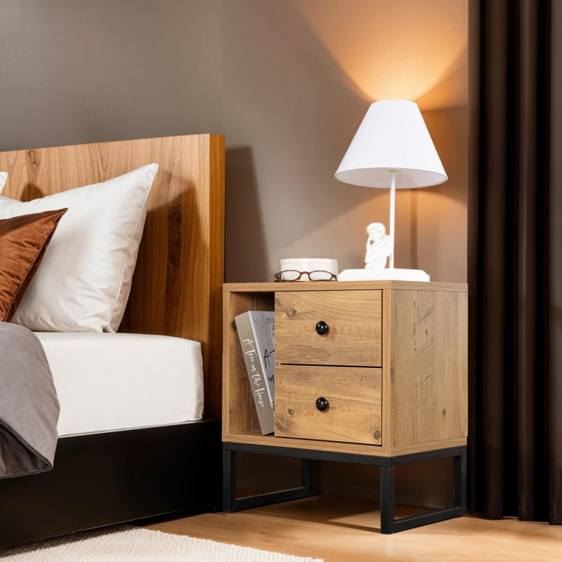 Noční stolek Glimmer - Atlantic Pine, Black