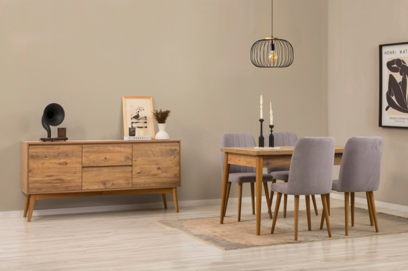 Set s rozkládacím stolem, židlemi a konzolou (6 kusů) Vina 01 0701 - Atlantic Pine, Grey