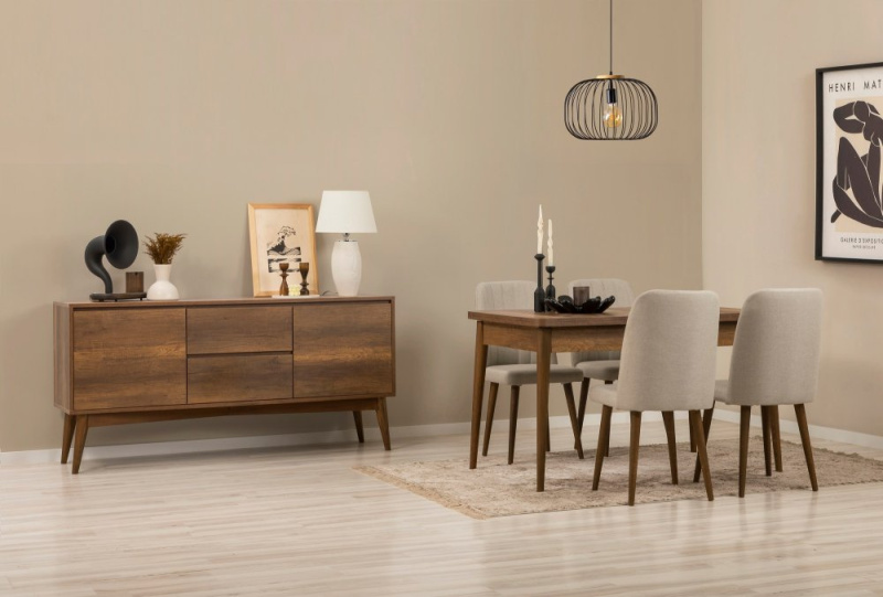 Set s rozkládacím stolem, židlemi a konzolou (6 kusů) Vina 01 1005 - Walnut, Cream