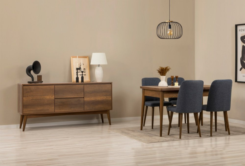 Set s rozkládacím stolem, židlemi a konzolou (6 kusů) Vina 01 1048 - Walnut, Dark Blue