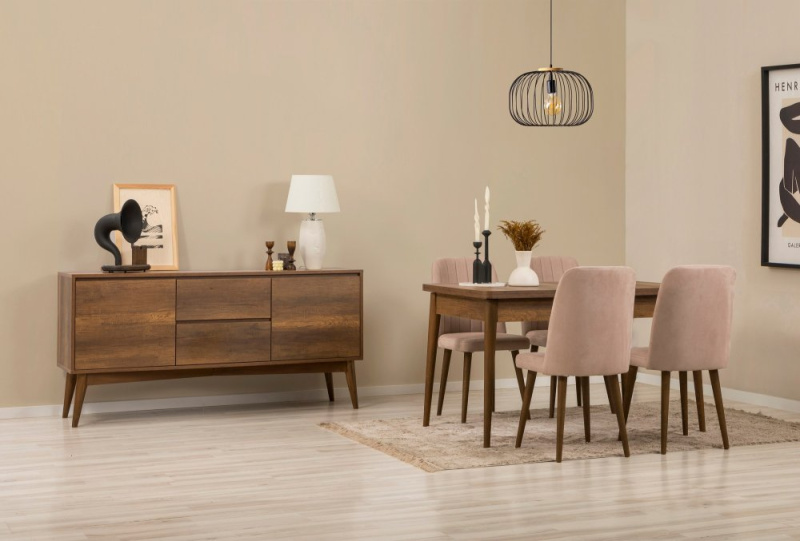 Set s rozkládacím stolem, židlemi a konzolou (6 kusů) Vina 01 0900 - Walnut, Stone