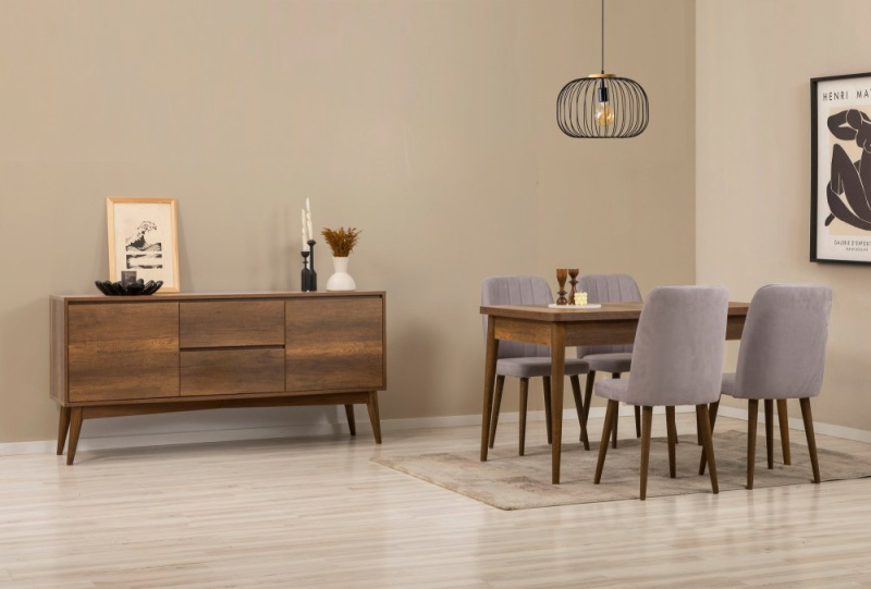 Set s rozkládacím stolem, židlemi a konzolou (6 kusů) Vina 01 0701 - Walnut, Grey