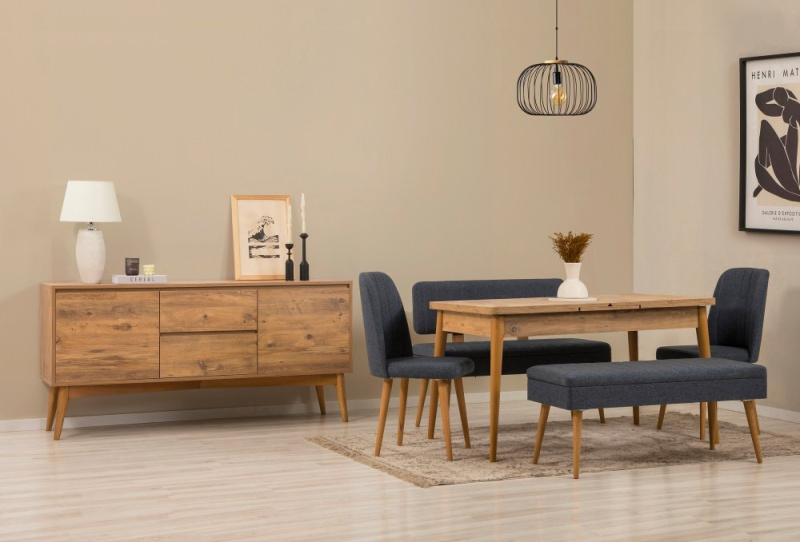 Set s rozkládacím stolem, židlemi a konzolou (6 kusů) Vina Bench 04 1048 - Atlantic Pine, Dark Blue