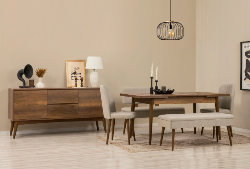 Set s rozkládacím stolem, židlemi a konzolou (6 kusů) Vina Bench 04 1005 - Walnut, Cream