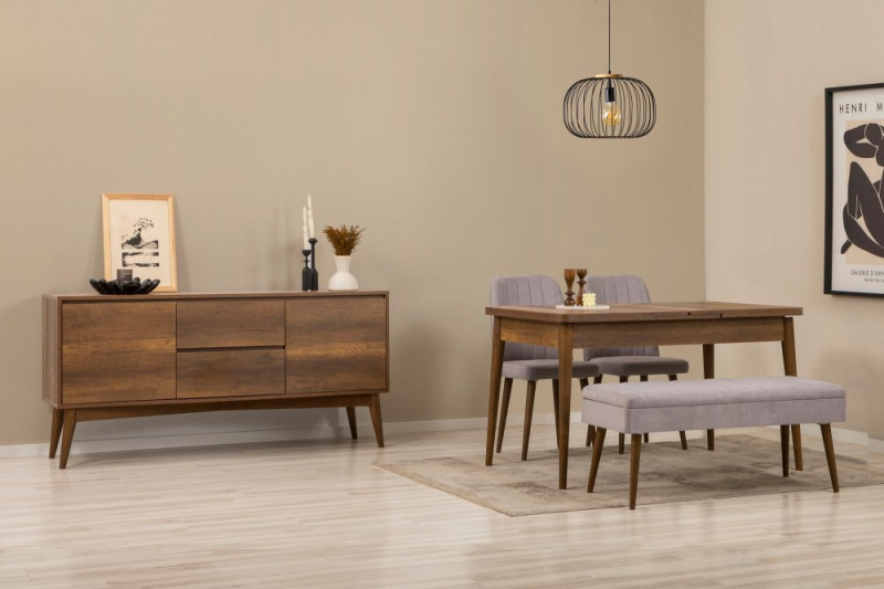 Set s rozkládacím stolem, židlemi a konzolou (5 kusů) Vina 02 0701 - Walnut, Grey