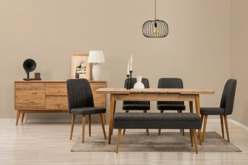 Set s rozkládacím stolem, židlemi a konzolou (7 kusů) Vina 03 1053 - Atlantic Pine, Anthracite