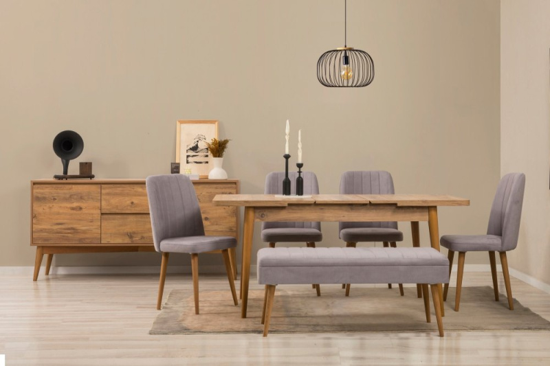 Set s rozkládacím stolem, židlemi a konzolou (7 kusů) Vina 03 0701 - Atlantic Pine, Grey