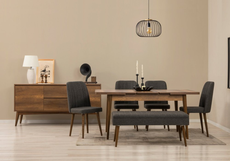 Set s rozkládacím stolem, židlemi a konzolou (7 kusů) Vina 03 1053 - Walnut, Anthracite