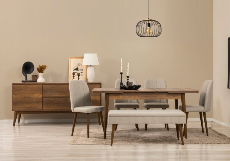 Set s rozkládacím stolem, židlemi a konzolou (7 kusů) Vina 03 1005 - Walnut, Cream