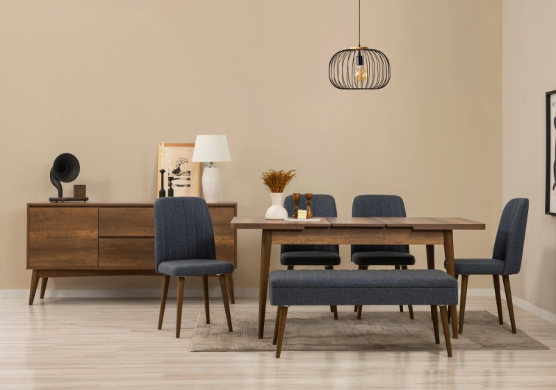 Set s rozkládacím stolem, židlemi a konzolou (7 kusů) Vina 03 1048 - Walnut, Dark Blue